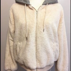 Faux fur cream colored zip up